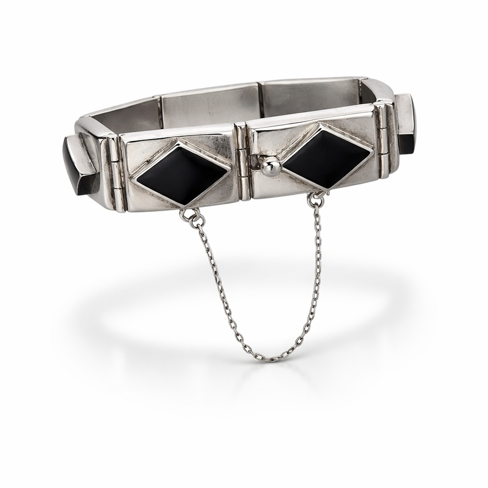 Taxco Silver and Black Bracelet
